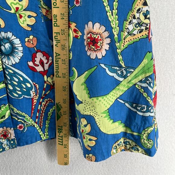 LIVRO Dress L Floral Bird Fit & Flare Button Front Mini Shirtdress Cotton Blue - Picture 13 of 16
